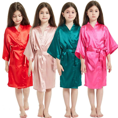 Girl Satin Silk Toddler & Teen Pink Robes – Summer Sleepwear & Kimono Bath Towel