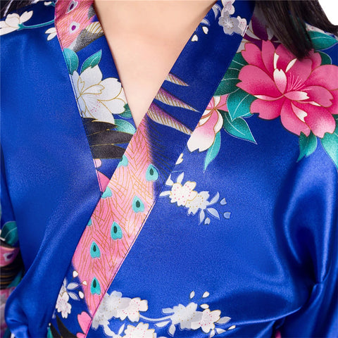 Kids Satin Floral Kimono Robe – Flower Girl Peacock Bathrobe