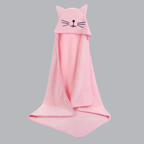 Cute Baby Bath Towel with Hood - Cartoon Coral Fleece Towel