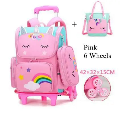 School Rolling Backpack for Girls with Pencil Case and Lunch Bag