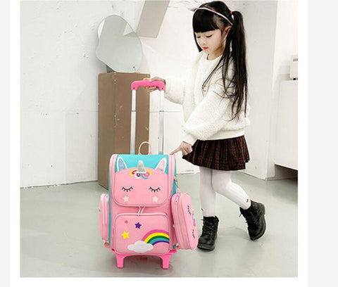 School Rolling Backpack for Girls with Pencil Case and Lunch Bag