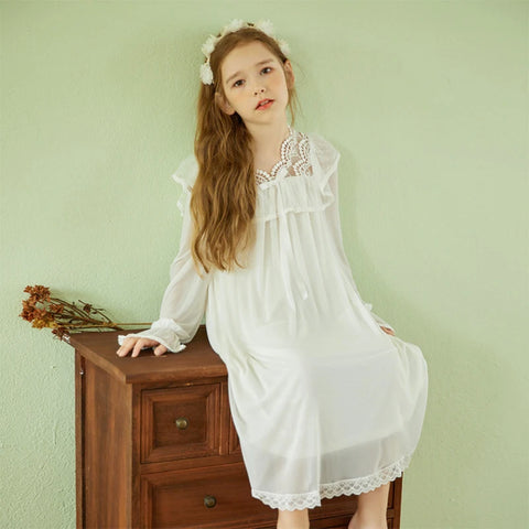 Girl’s Lolita Mesh Princess Sleepshirt – Royal Lace Victorian Nightgown