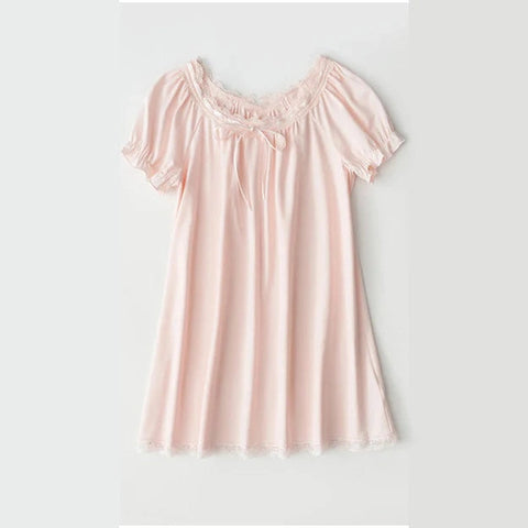 Summer Girls Lolita Dress – Vintage Princess Sleepshirt with Short Sleeves