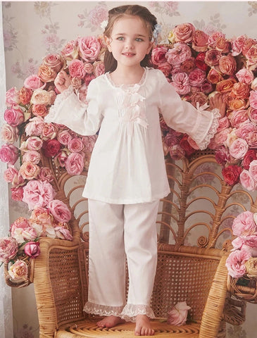 Children's Lolita White Princess Pajama Set – Vintage Royal Style Tops and Pants