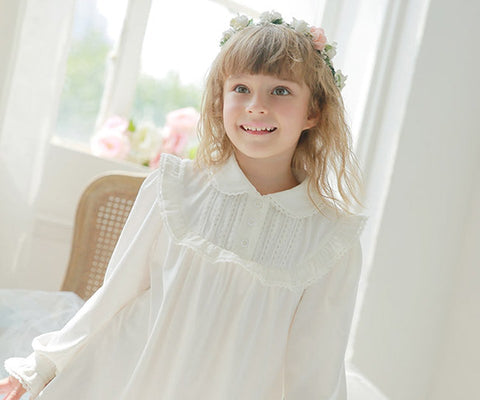 Lolita Princess Sleepshirt – Vintage Turndown Collar Nightgown for Girls