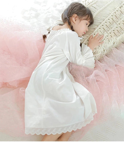 Cute Children's Lolita White Princess Dress Sleepshirt - Vintage Ruffles Nightgown for Kids