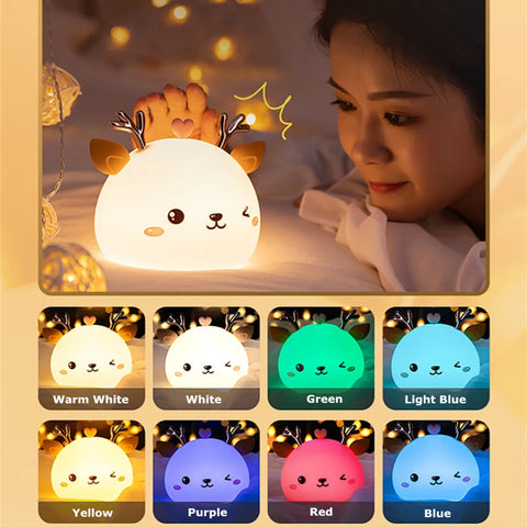 Love Deer Night Light - Cute & Colorful Touch Sensor Lamp for Kids
