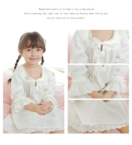 Cute Children's Lolita White Princess Dress Sleepshirt - Vintage Ruffles Nightgown for Kids