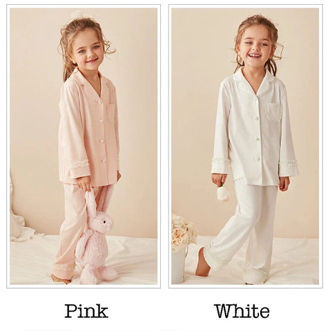 Girls Lolita Turndown Collar Pajama Set – Long Sleeve Top & Pants