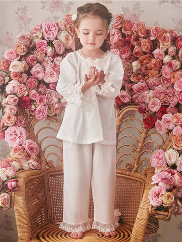 Children's Lolita White Princess Pajama Set – Vintage Royal Style Tops and Pants