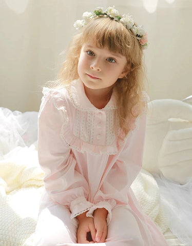 Lolita Princess Sleepshirt – Vintage Turndown Collar Nightgown for Girls