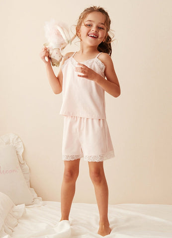 Girl’s Lace Sleeveless Pajama Sets – Camisole Tops + Shorts Sleepwear