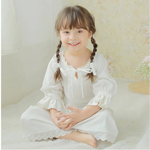 Cute Children's Lolita White Princess Dress Sleepshirt - Vintage Ruffles Nightgown for Kids