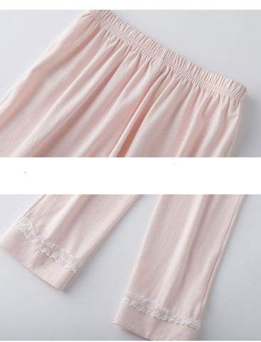 Girls Lolita Turndown Collar Pajama Set – Long Sleeve Top & Pants