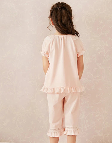Summer Lolita Cotton Lace Pajama Set – Short Sleeve Sleepwear
