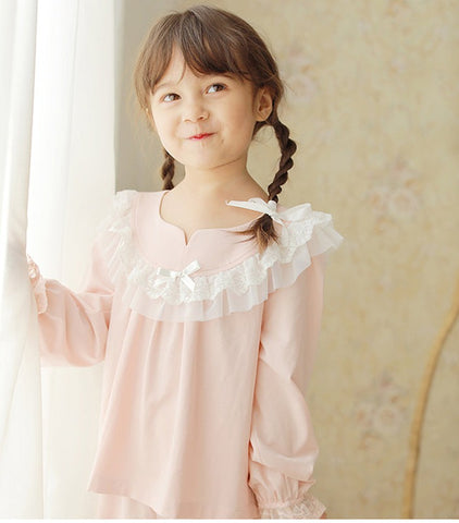 Kid's Pink Pajama Set Sleepwear – Long Sleeve Top + Pants for Girls