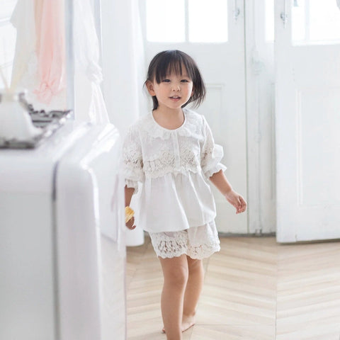 Lolita Pajama Set – Lace Embroidered Tops & Shorts for Girls