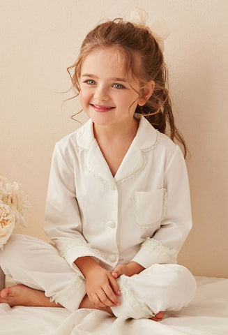 Girls Lolita Turndown Collar Pajama Set – Long Sleeve Top & Pants