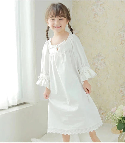 Cute Children's Lolita White Princess Dress Sleepshirt - Vintage Ruffles Nightgown for Kids