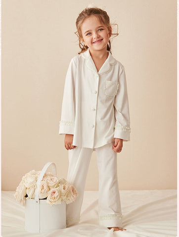 Girls Lolita Turndown Collar Pajama Set – Long Sleeve Top & Pants