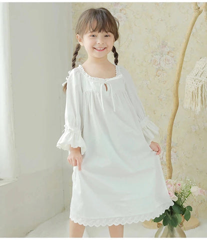 Cute Children's Lolita White Princess Dress Sleepshirt - Vintage Ruffles Nightgown for Kids