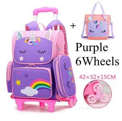 School Rolling Backpack for Girls with Pencil Case and Lunch Bag