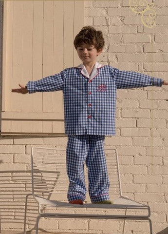 Vintage Plaid Sleepwear Embroidered Letters Pajama Set with Blindfold