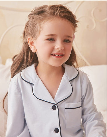 Girl’s Princess Turndown Collar Pajama Sets – Long Sleeve Sleepwear with Black Line Detail