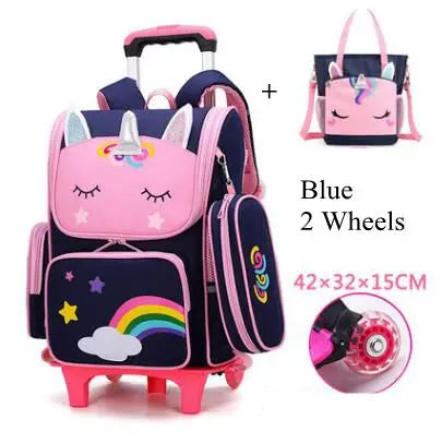 School Rolling Backpack for Girls with Pencil Case and Lunch Bag