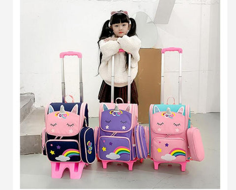 School Rolling Backpack for Girls with Pencil Case and Lunch Bag