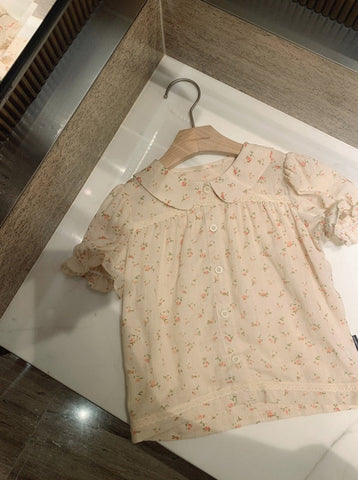 Turndown Collar Pajama Set – Vintage Floral Puff Sleeve Sleepwear