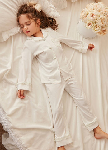 Girls Lolita Turndown Collar Pajama Set – Long Sleeve Top & Pants
