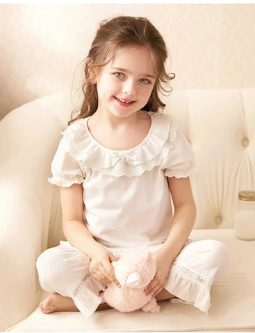 Summer Lolita Cotton Lace Pajama Set – Short Sleeve Sleepwear