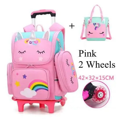 School Rolling Backpack for Girls with Pencil Case and Lunch Bag