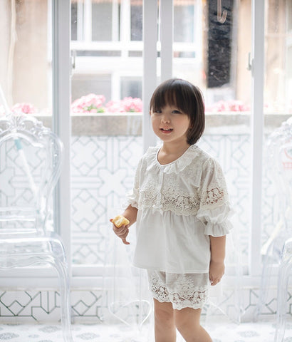 Lolita Pajama Set – Lace Embroidered Tops & Shorts for Girls