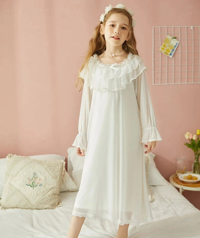 Girl’s Lolita Mesh Princess Sleepshirt – Royal Lace Victorian Nightgown