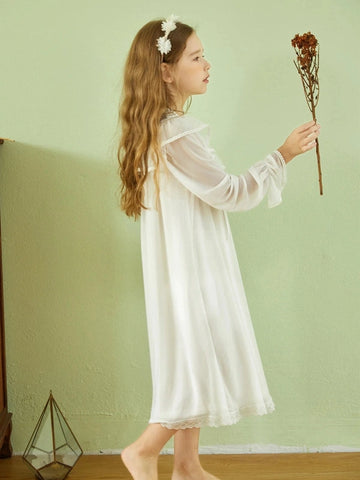 Girl’s Lolita Mesh Princess Sleepshirt – Royal Lace Victorian Nightgown
