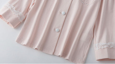 Girls Lolita Turndown Collar Pajama Set – Long Sleeve Top & Pants