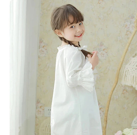 Cute Children's Lolita White Princess Dress Sleepshirt - Vintage Ruffles Nightgown for Kids