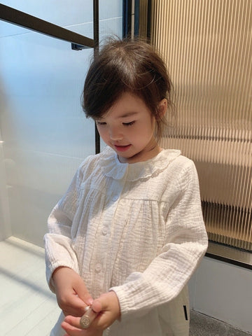 Cute Girl's Lolita Round Neck Cotton Crepe Pajama Set - Toddler & Kids Sleepwear