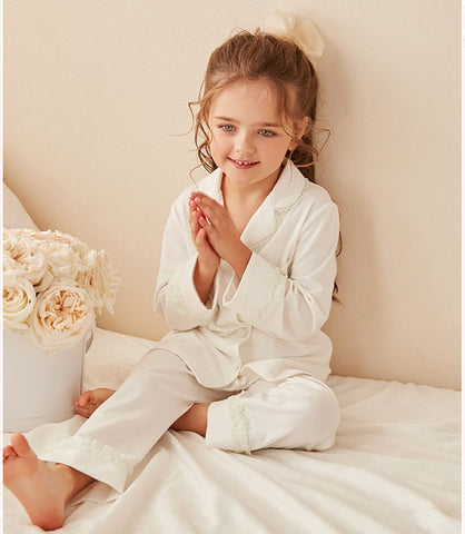 Girls Lolita Turndown Collar Pajama Set – Long Sleeve Top & Pants