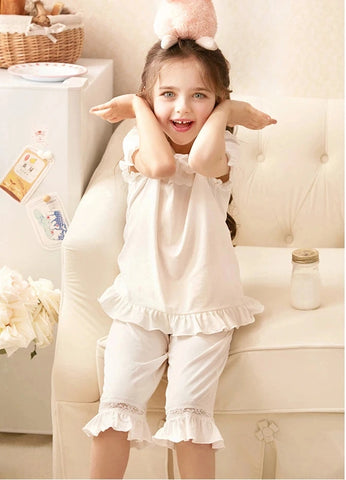 Summer Lolita Cotton Lace Pajama Set – Short Sleeve Sleepwear