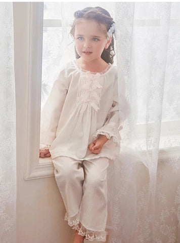 Children's Lolita White Princess Pajama Set – Vintage Royal Style Tops and Pants