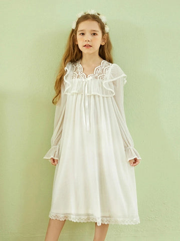 Girl’s Lolita Mesh Princess Sleepshirt – Royal Lace Victorian Nightgown