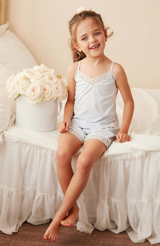 Girl’s Lace Sleeveless Pajama Sets – Camisole Tops + Shorts Sleepwear