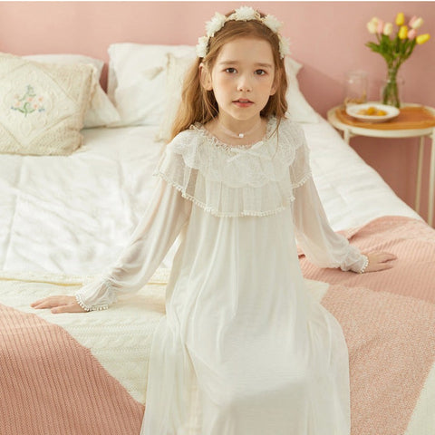 Girl’s Lolita Mesh Princess Sleepshirt – Royal Lace Victorian Nightgown