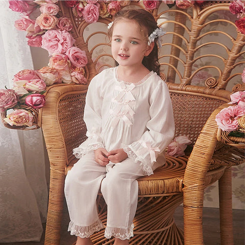 Children's Lolita White Princess Pajama Set – Vintage Royal Style Tops and Pants