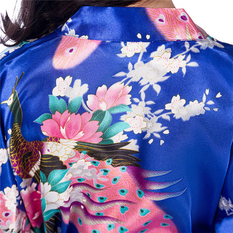 Kids Satin Floral Kimono Robe – Flower Girl Peacock Bathrobe