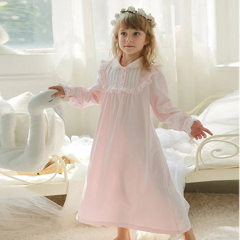 Lolita Princess Sleepshirt – Vintage Turndown Collar Nightgown for Girls