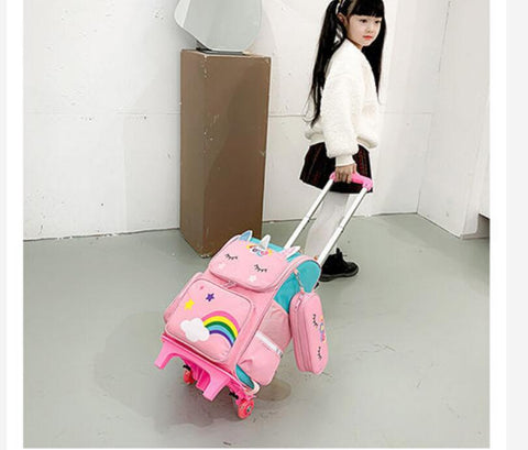 School Rolling Backpack for Girls with Pencil Case and Lunch Bag